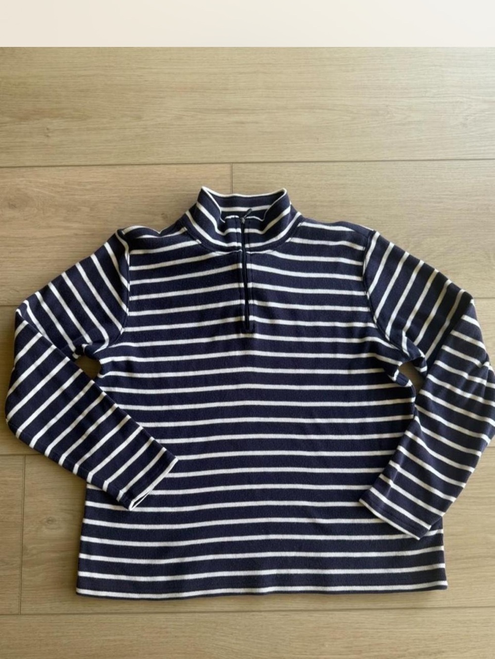 L.L. Bean Navy and White Striped Zip-Neck Sweater
